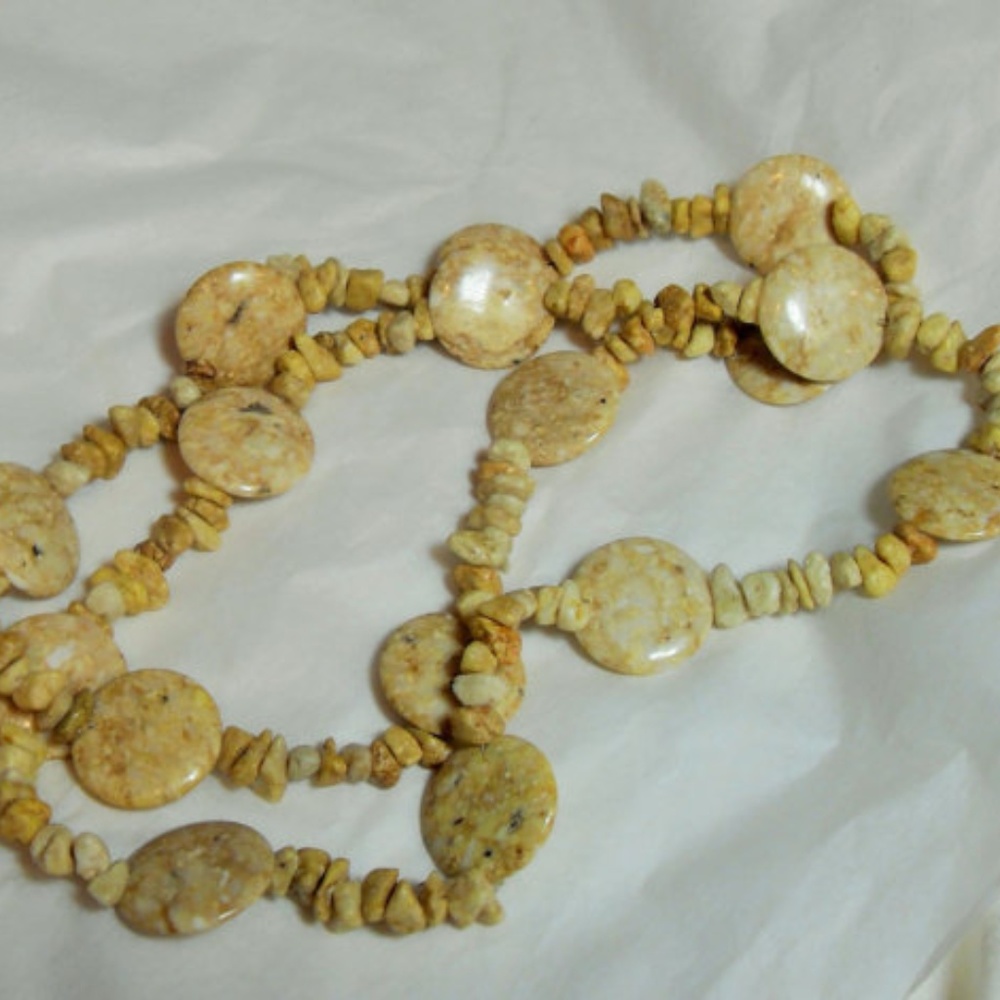 Long Brown Agate necklace, Boho Cream color bead